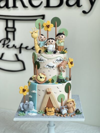 2-Tier Full Fondant Animal Cake for Mateen, Miqayl & Mekka