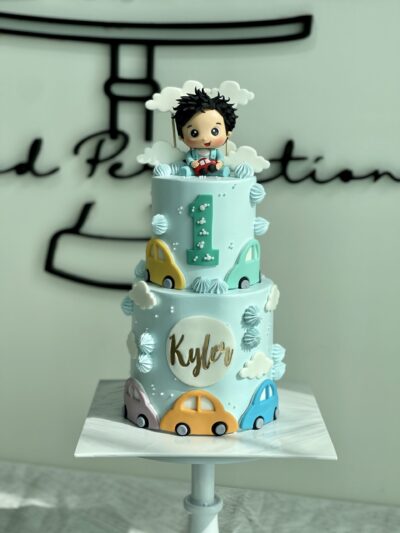 Kyler's 2-Tier Baby Boy on Car Cake