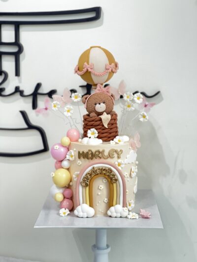 Harley's Bear in Hot Air Balloon and Rainbow Cake