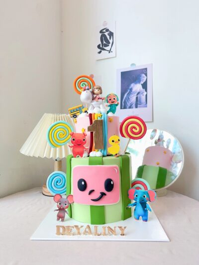 Deyaliny's 2-Tier Cocomelon with Unicorn and Rainbow Cake