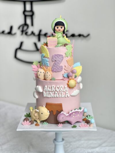 Aurora Mikayla's Dinosaur Costume Baby Girl Pink Cake