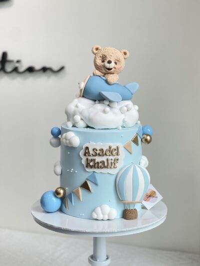 Asadel Khalif's Bear on Plane with 3D Cloud Cake (Blue Tone)