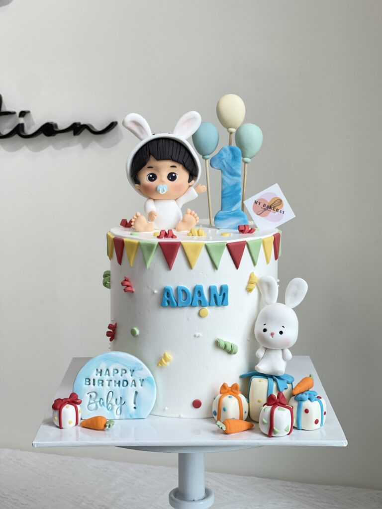 Adam's Rabbit Costume Baby Boy Cake | Klang Valley Fondant Cake & Desserts