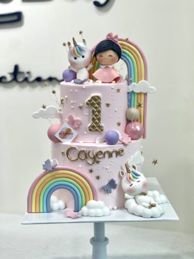 Cayenne's 2-Tier Baby Girl with Unicorn and Rainbow Cake