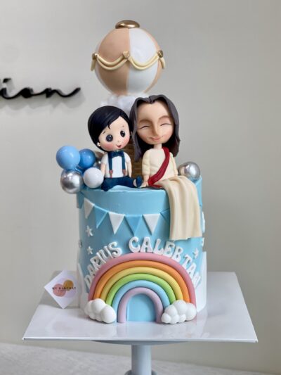 Darius Caleb Tan's Baby Boy with Jesus on Hot Air Balloon and Rainbow Cake