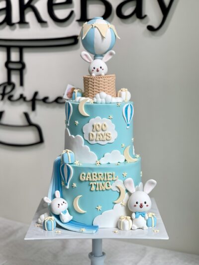 Gabriel Ting's 2-Tier Rabbit in Hot Air Balloon Cake (Blue Tone)