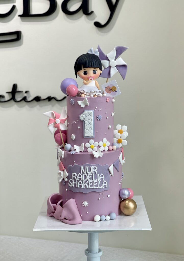 Nur Radelia Shakeela's 2-Tier Baby Girl with Pinwheel Cake | Klang ...